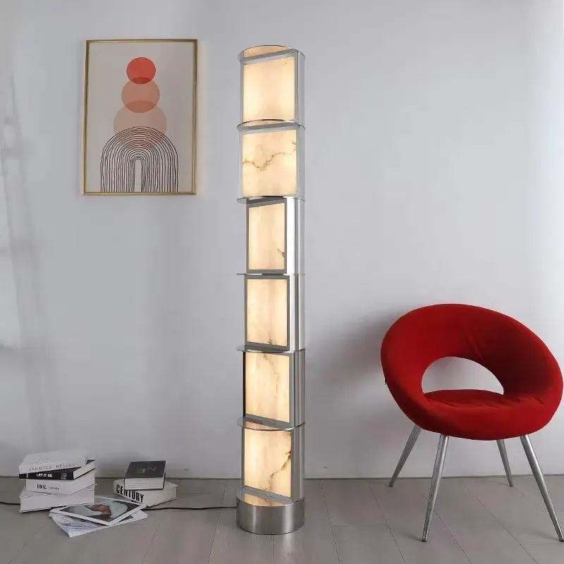 Modern Stainless Steel Marble Floor Lamp LED Standing Light for Living Room Bedroom Hotel Corner Designer Art Deco Style