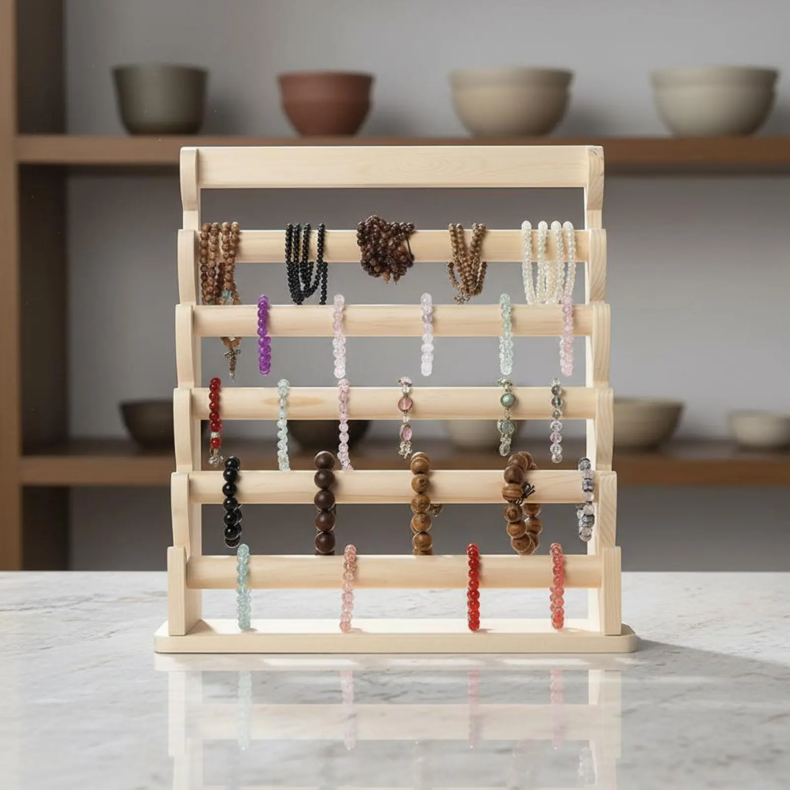 

Hardwood Wood Bracelet Organizer Large Capacity 5-Tier Jewelry Rack Wooden Bracelet Stand Easy Assembly for Boutique Owners