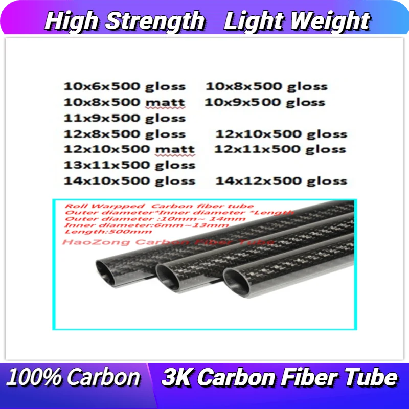 

L500mm Carbon Fiber Tube 10mm-14mm High Quality 3K Fabric Woven Tube for Carbon Tail Boom - Various Sizes Available