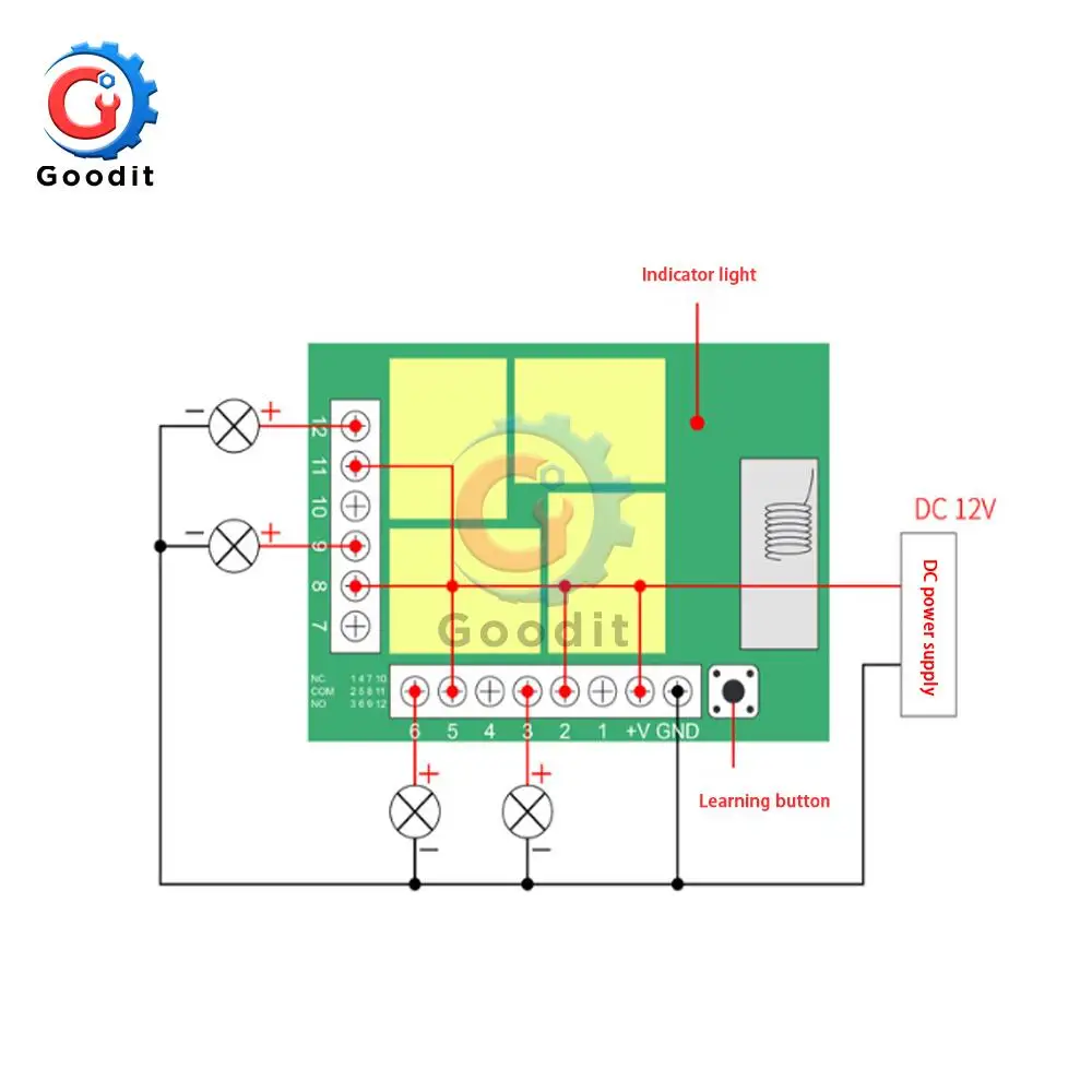 Universal 433Mhz Wireless Switch DC12V 4CH Relay Receiver Module + 4botton RF Remote Control Transmitter for Garage Car Gate