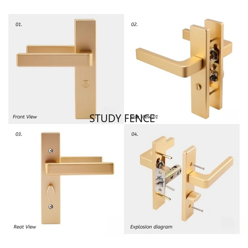 1 set of zinc alloy bathroom door lock bathroom glass bathroom single tongue handle universal keyless lock view 3