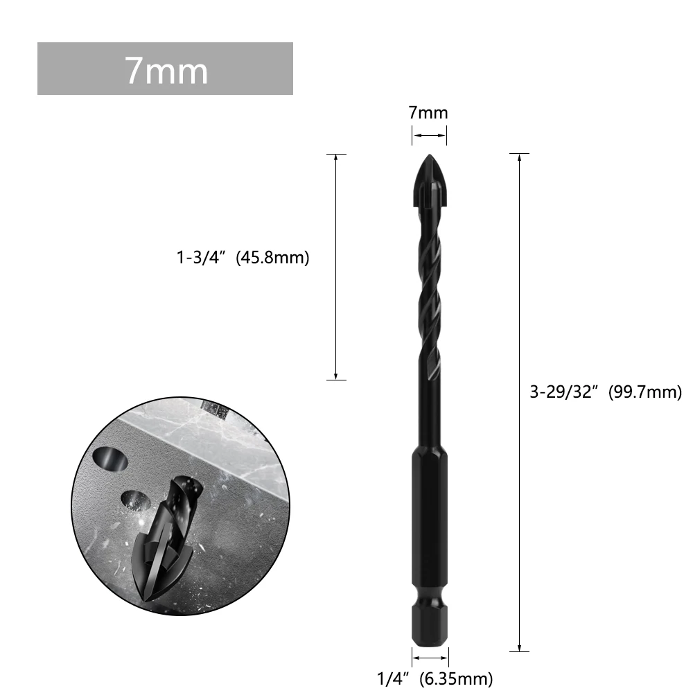 AURWOF 1PC Multifunktionale Glas Bit Sechseckigen Kreuz Gewinde Bit Für Keramik Fliesen Beton Glas Marmor 3mm bis 16mm SJ0503BK – Detail 6