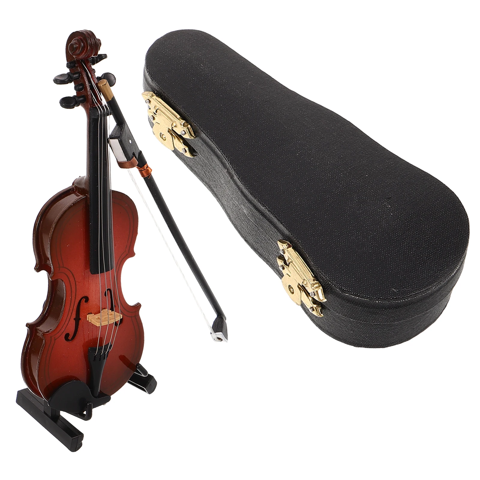 

12Cm Mini Violin Ornament Handcrafted Wooden Tiny For Desktop Office Music Lovers Realistic Musical Instrument With Bow Stand