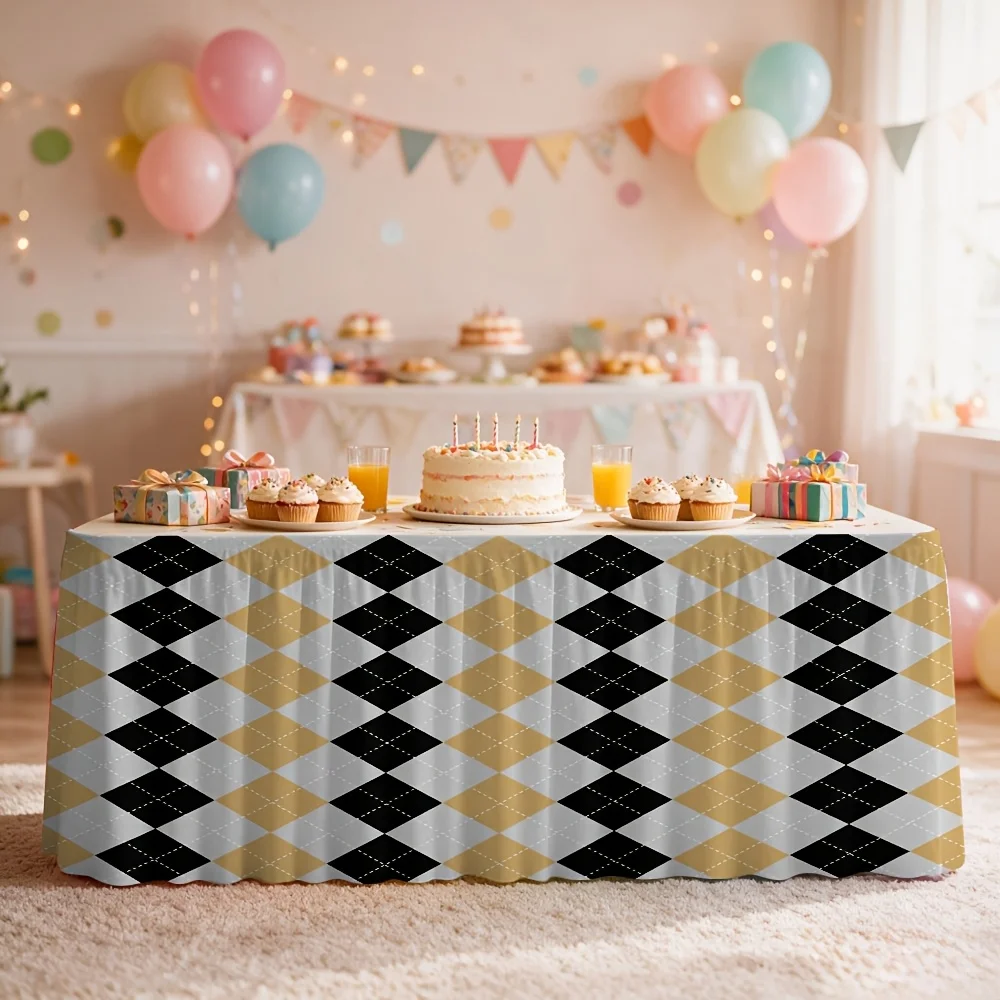 1 Halloween-themed black and gold rhombus tablecloth table dress for party events, kitchen and dining room decorations