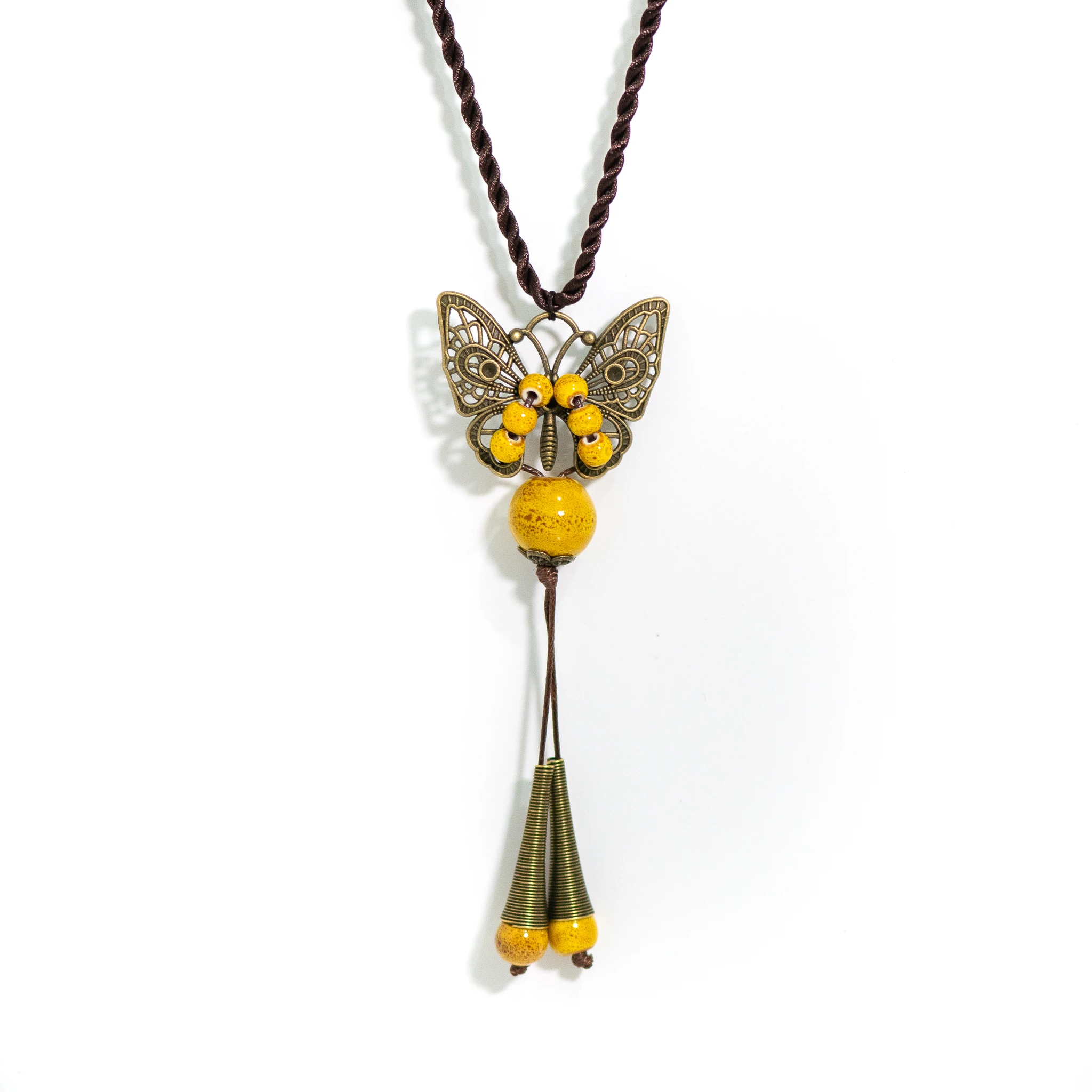 “Butterfly Dreams” Ceramic Necklace Handcrafted 80cm Pendant Necklace with Ethnic Style Charm