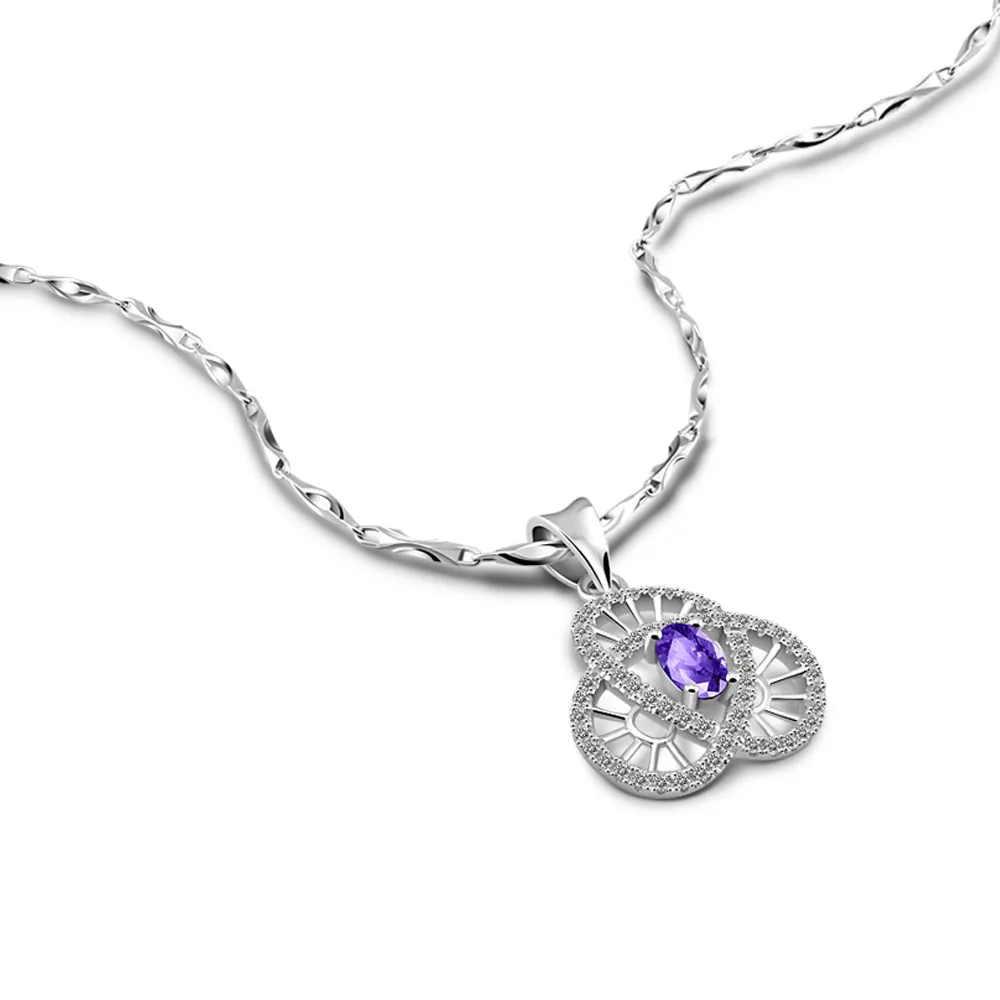 

Elegent Luxndy 925 Sterling Silver Necklace with Purple Gem ZirconPendant Trendy Female Jewelry for Birthday Party Gift