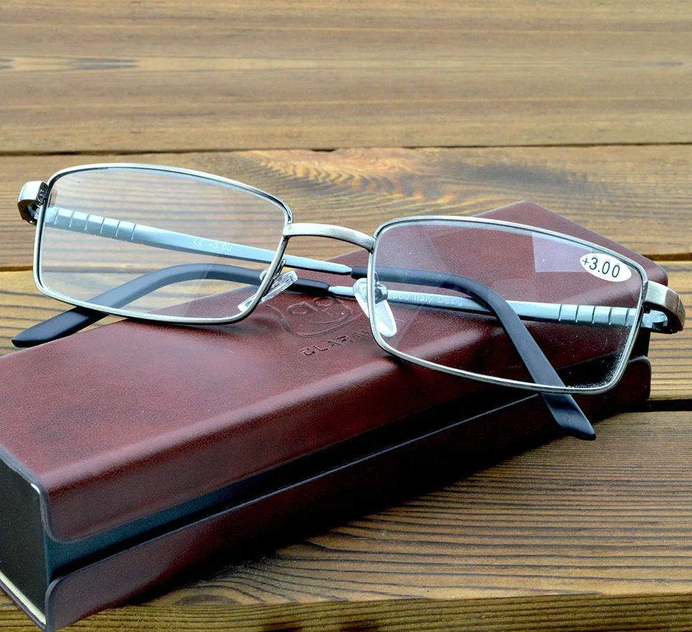 Executive Office Style Full-rim Al-mg Alloy Reading Glasses for Men with PU Case +0.75 +1 +1.25 +1.5 +1.75 +2 +2.5 +2.75 to +4
