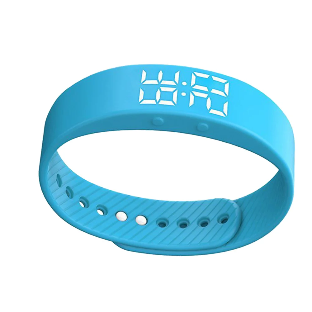 Niebieski silikonowy smartwatch sportowy, wodoodporny, z wyświetlaczem LED, licznik kroków do monitorowania aktywności fizycznej, odległości i spalania kalorii.