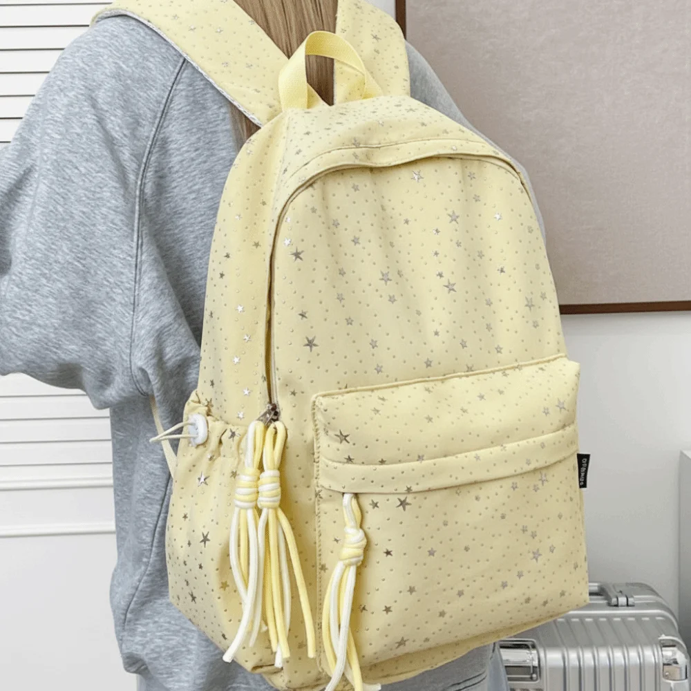 Cute Oxford Cloth Star Backpack Large Capacity Multi-pockets Student School Bag Korean Style Solid Color Travel Rucksack Daily