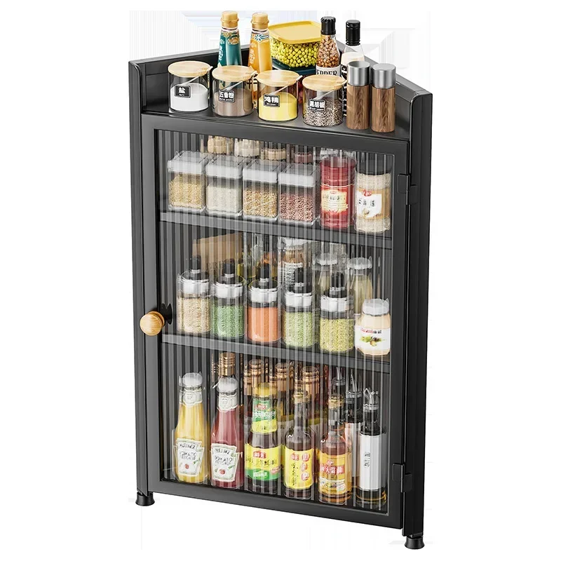 Kitchen Corner Dressing Shelf Wall - Mounted Wall - Free Drilling Condiment, Oil, Salt, Sauce and Vinegar Storage Cabinet