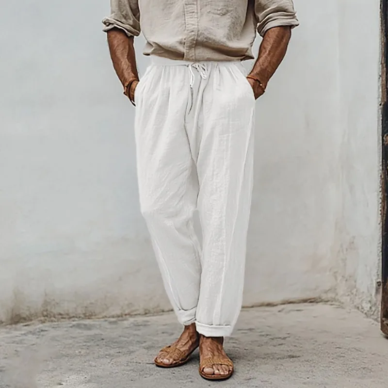 Summer Cross-border New Men's Sports Pant Trousers Drawstring Elastic Waist Straight Solid Color Casual Trousers Pant