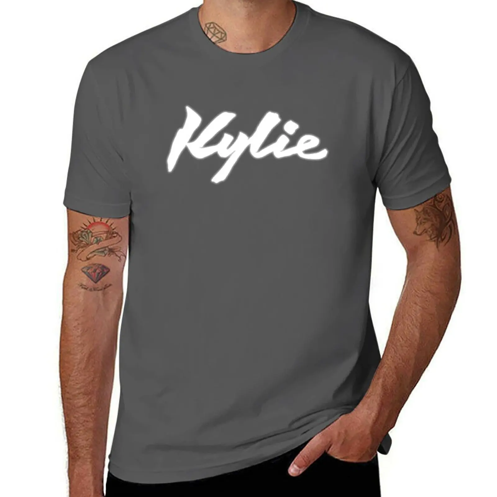 

Disco-era Kylie Signature (White Glow on Black) T-Shirt Casual Soft Cotton Short Sleeve Tee