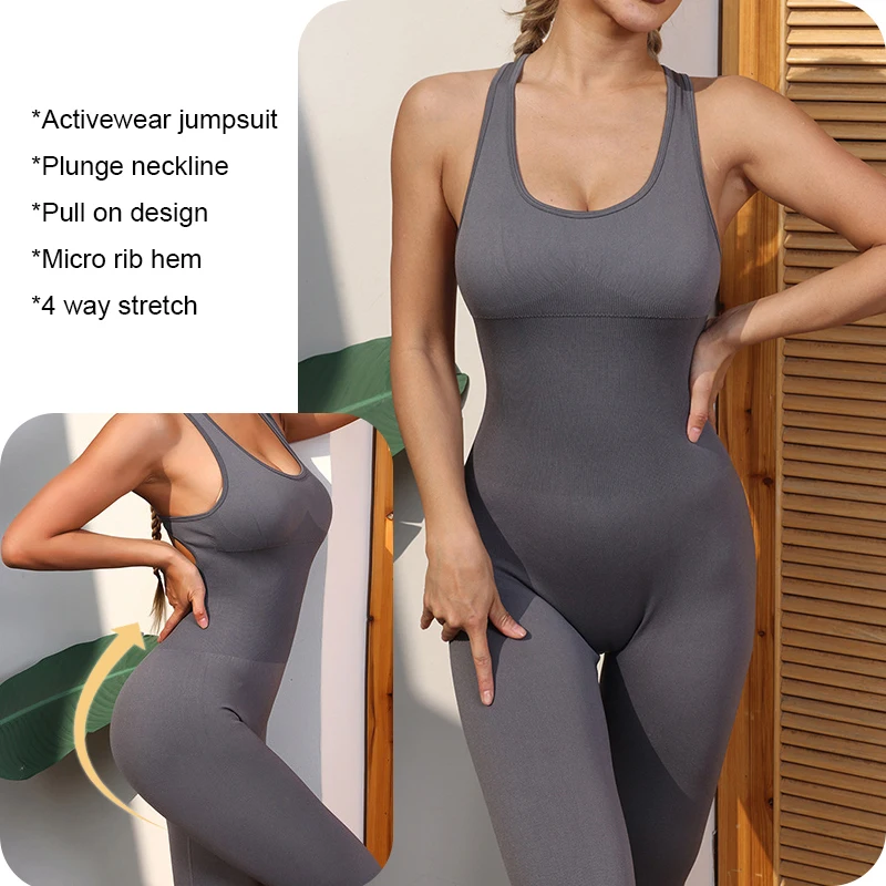 Jumpsuits For Women Ribbed One Piece Tank Tops Rompers Sleeveless Suit For Fitness Casual Workout Bodysuit Sportswear