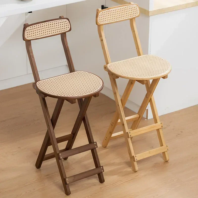 

1pcs Bamboo Folding Dining Chair with Backrest Walnut Color Household High Stool Bar Living Room Space Saving Nordic Furniture