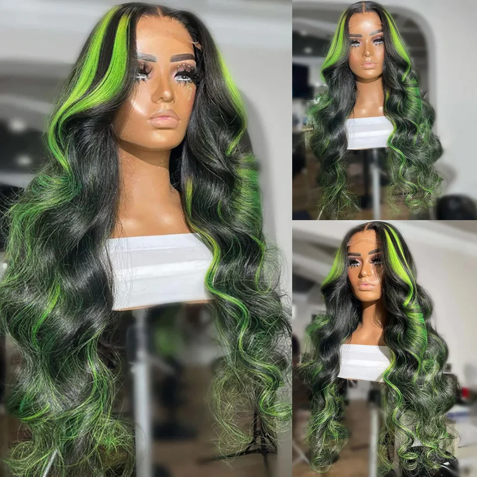 13x6 HD Lace Frontal Wigs Highlight Green Body Wave Lace Front Wig 36 Inch Body Wave Human Hair Wigs Ombre 4X4 Lace Closure Wigs