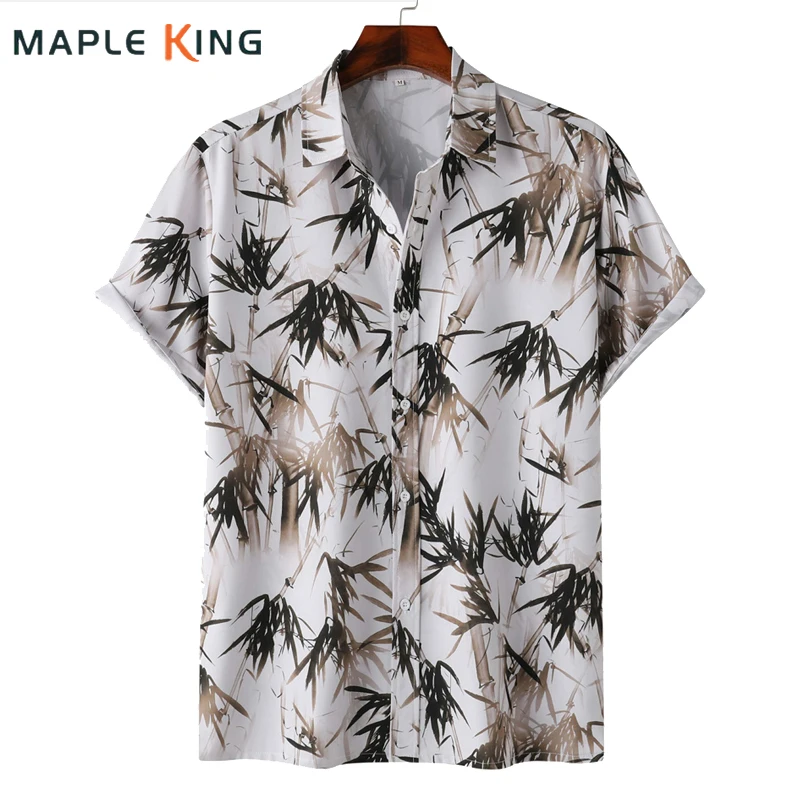 

Vintage Hawaiian Shirt for Men Camisas Streetwear 2024 Summer Chinese Style Bamboo Printed Elegant Blouses Mens Chemise Tops