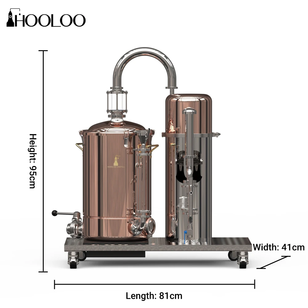 HOOLOO MOVE-30 Distiller Hydrosol/Essential Oil Still C10000 Red Copper Home Stills Movable With Platform 2200W Electric Heating