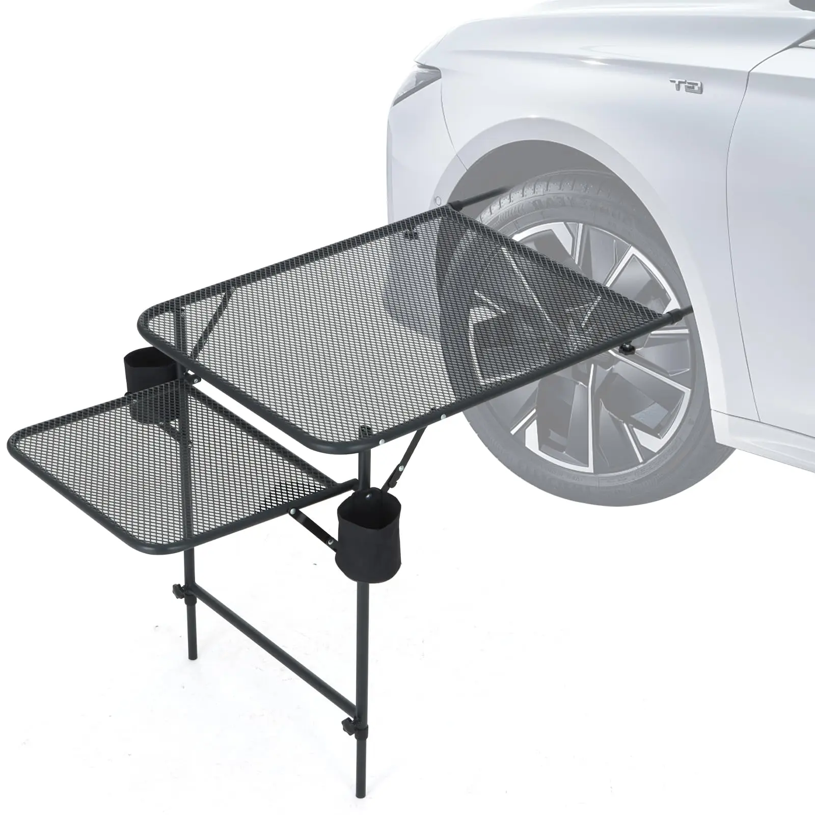 

Aluminum Tailgate Table With Cupholders Adjustable Height Foldable Car Camping Table