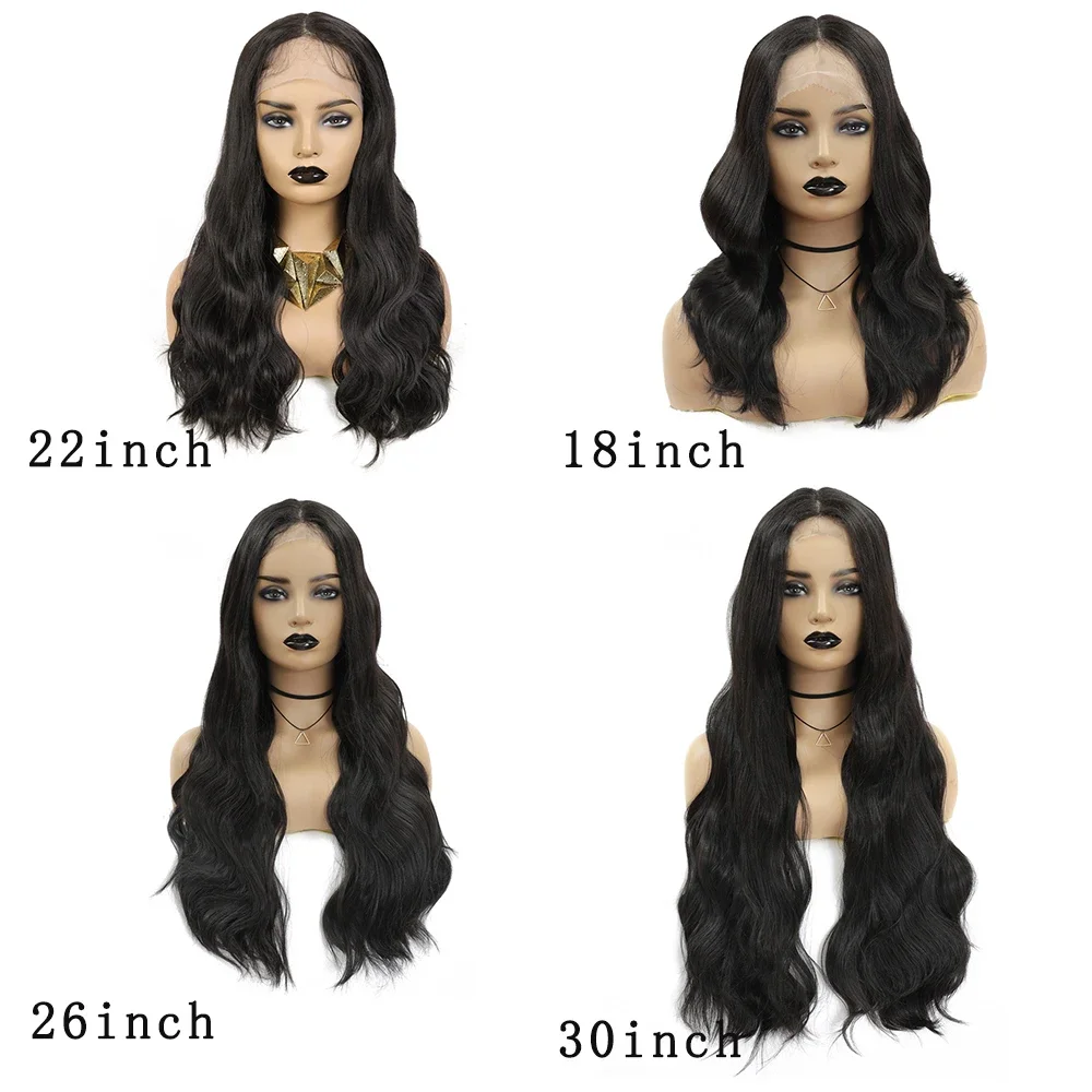 SOKU Long Body Wave Synthetic Lace Frontal Wigs Darker Brown Classic Middle Part Wig for Afro White Women Daily Use