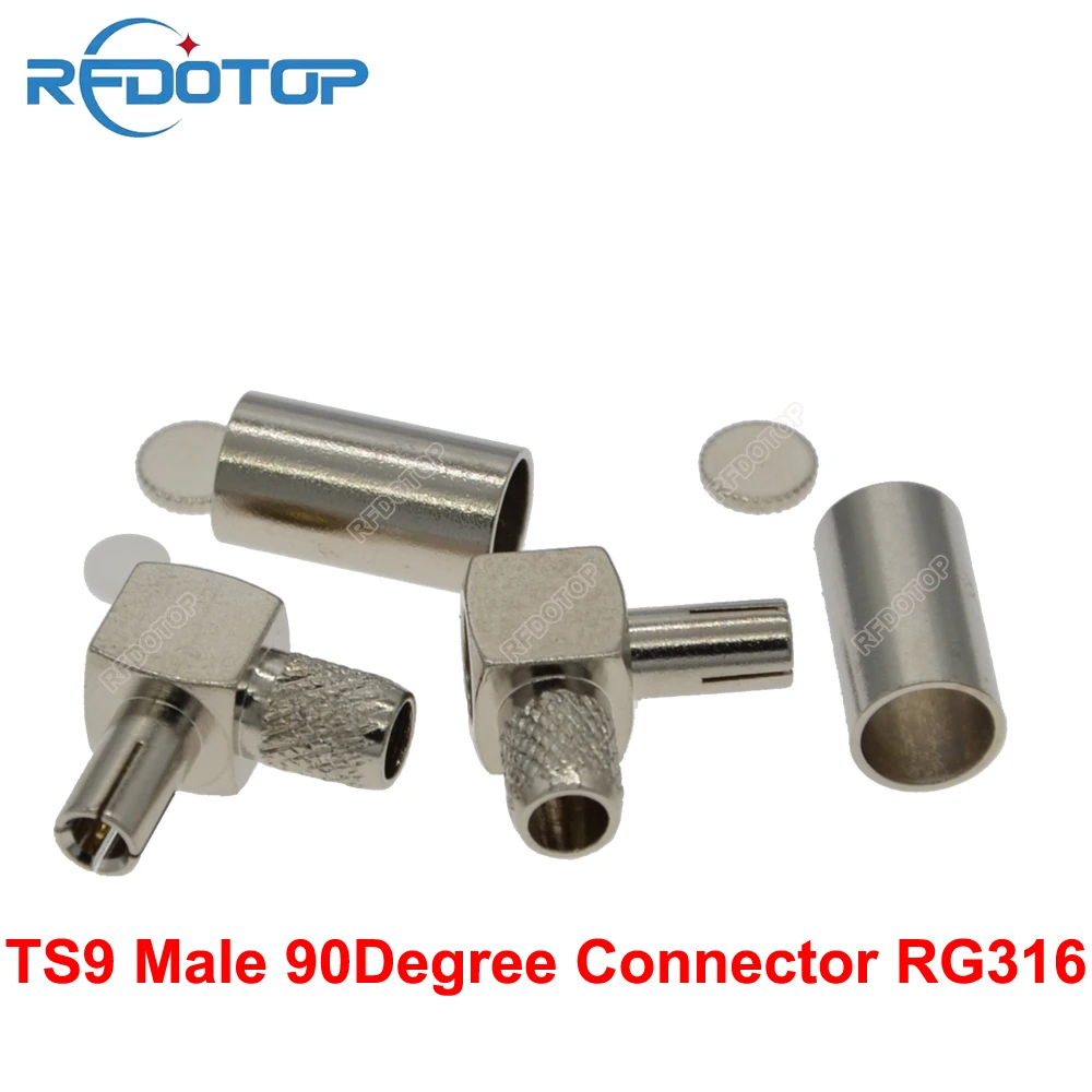 2PCS/lot Right Angle TS9 Male Plug Connector Crimp RG174/RG316/LMR100 Cable Nickel Plated 50Ohm TS9-J RF Connector High Quality