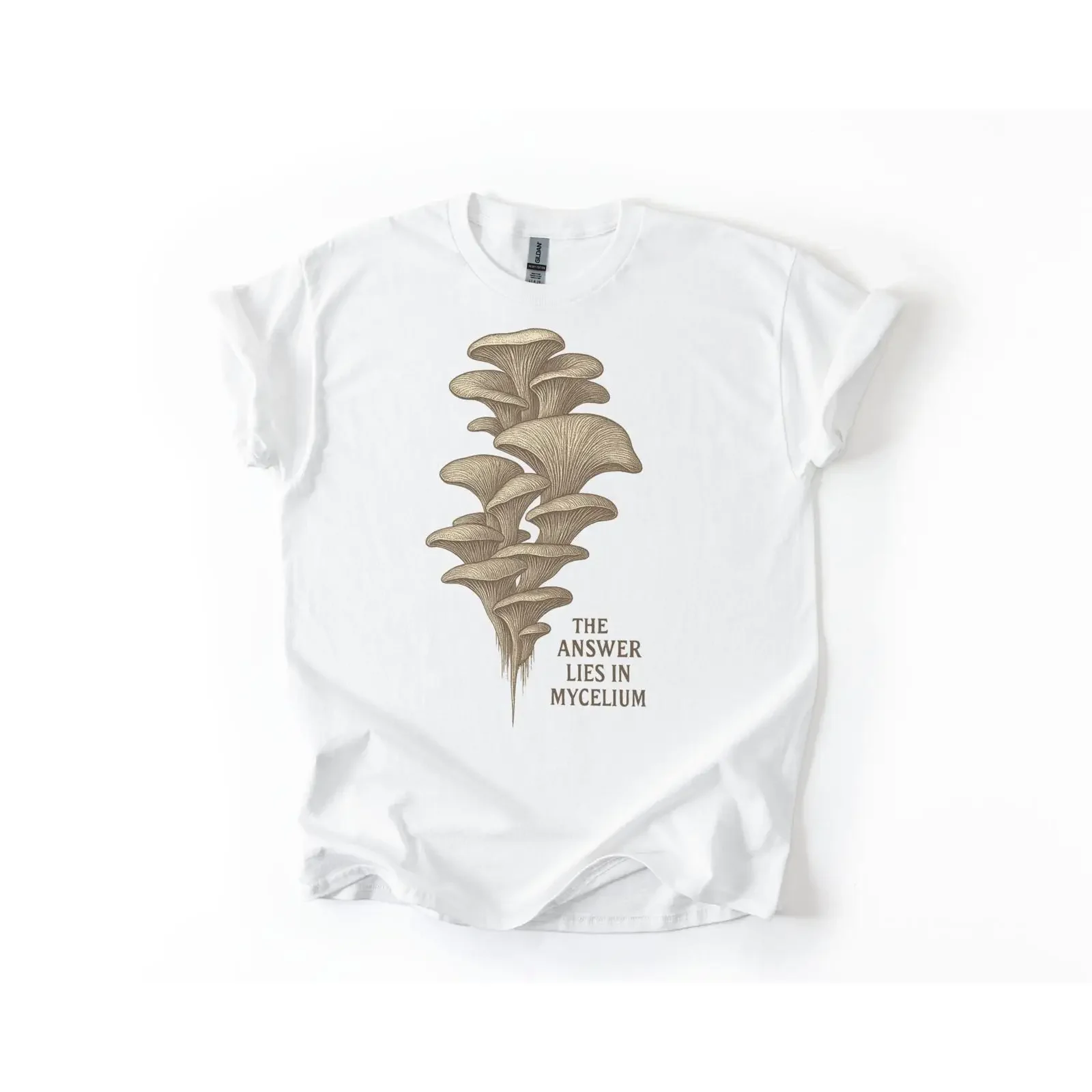 The Answer Lies in Mycelium T Shirt Vintage Oyster Mushroom Mycology Botanical Art vintage Washed streetwear Soft Comfortable