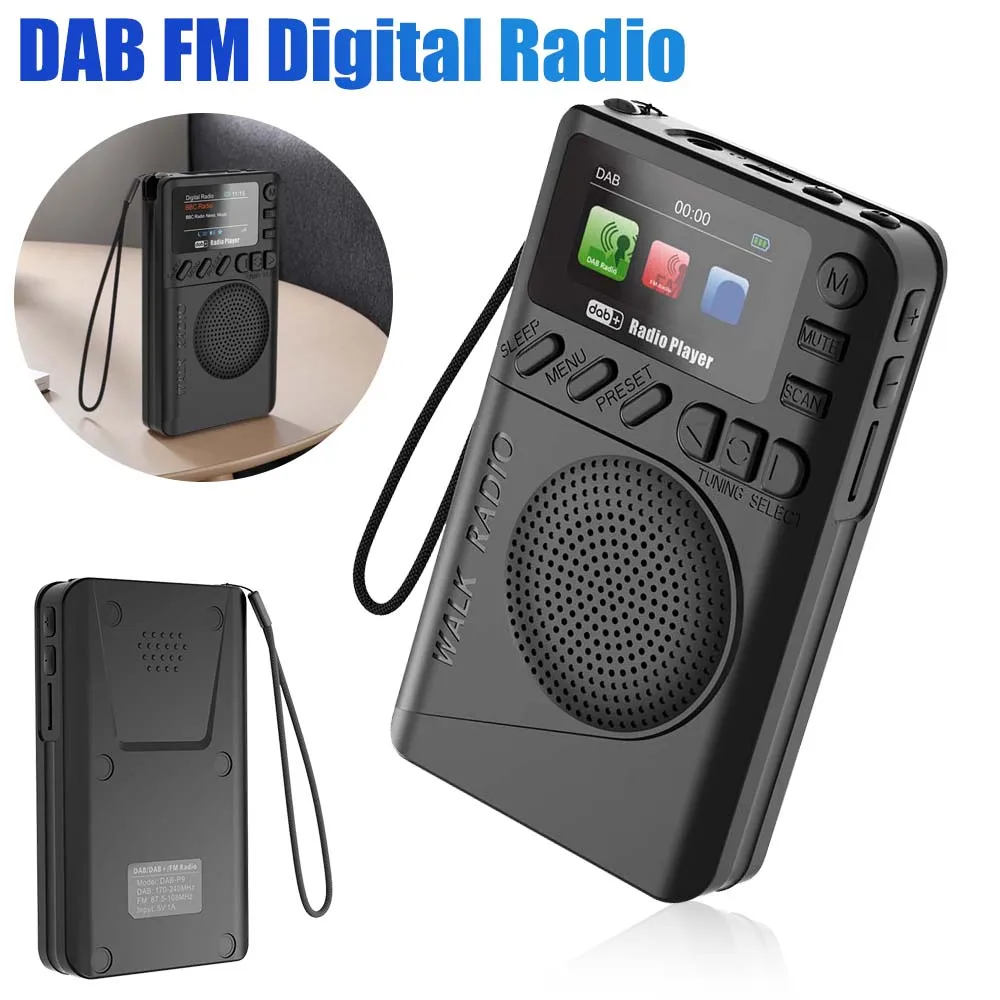 P9 DAB FM Digital Radio Portable Radio Speaker Color Screen Digital Alarm Clock Sleep Pocket Radio for Outdoor Camping DAB Radio