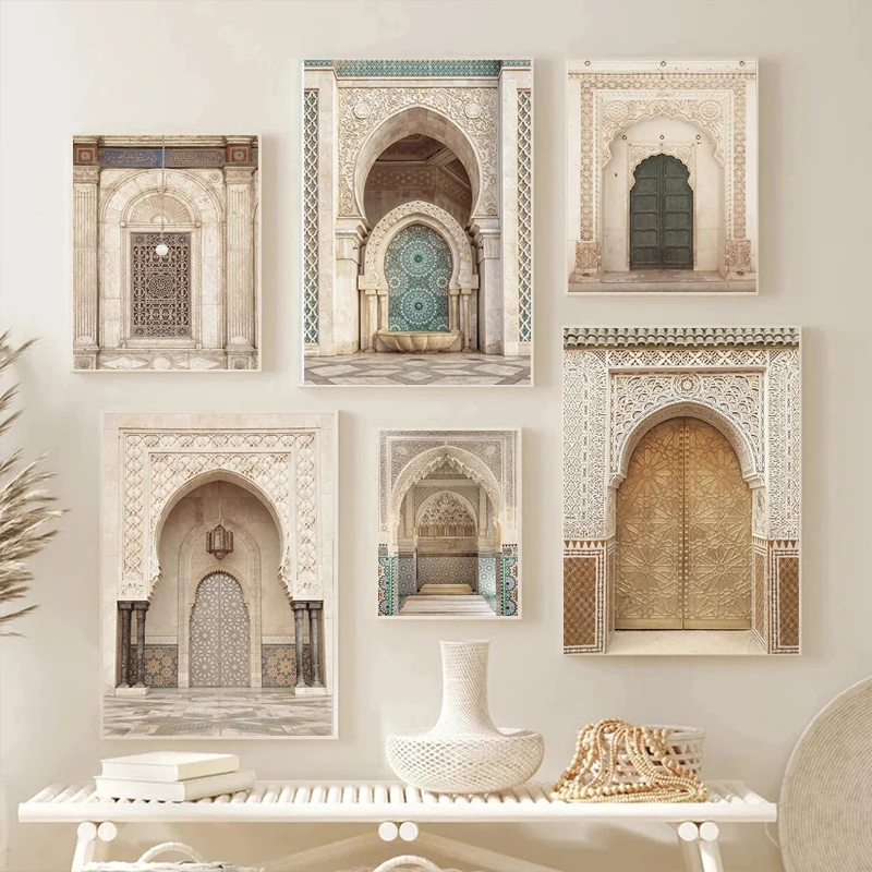 Impression Sur Toile 3 Pièces Porte Marocaine - Décoration Intérieur Moderne Sans Cadre 3x50x70cm
