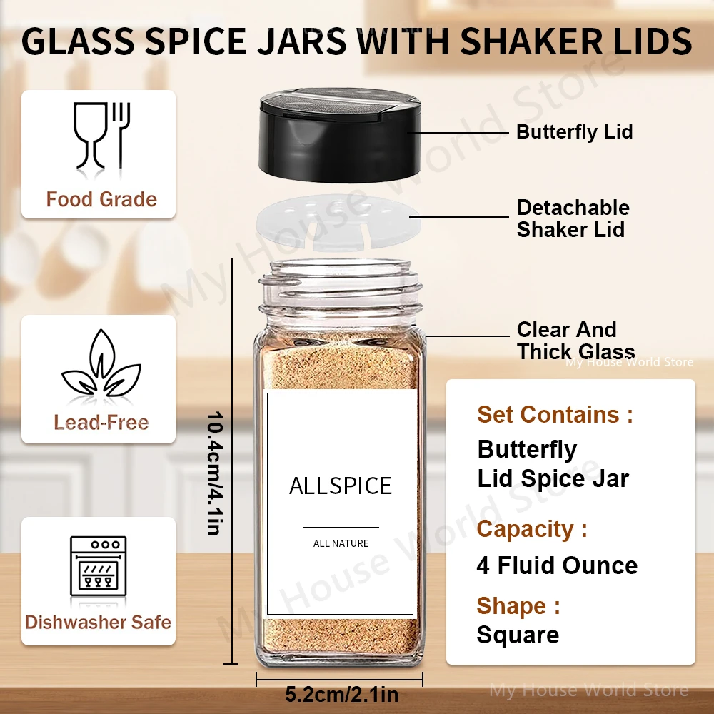 12Pcs Spice Jars with label Seasoning Containers Salt Glass Spice Jars with Black Shaker Lid Pepper Shakers Spices Container Set