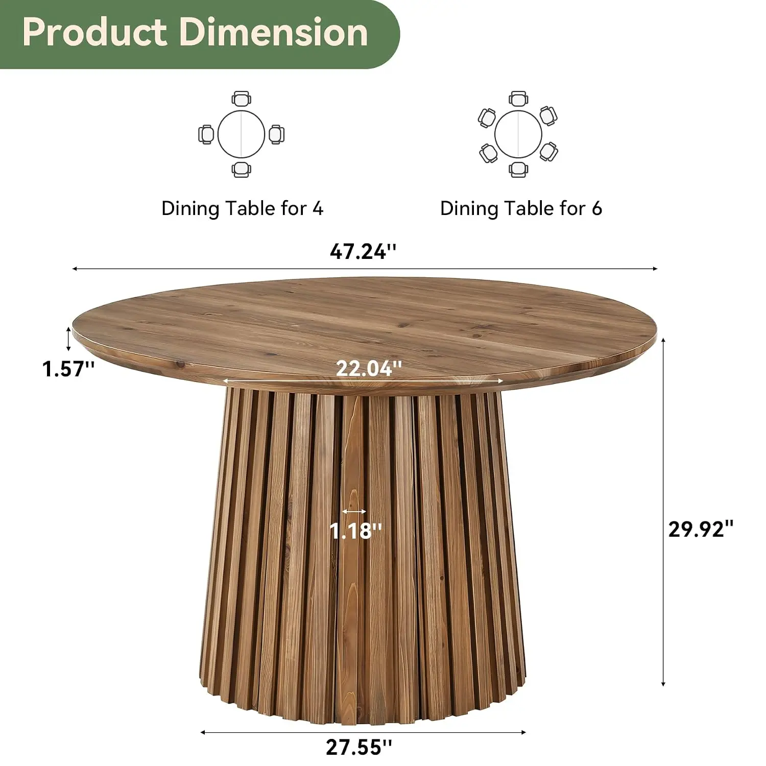 Solid Wood Dining Table for 4-6 People, Customized