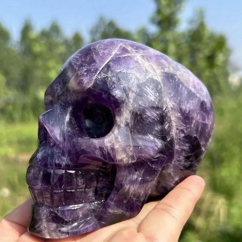 Natural Dream Amethyst Skull Quartz Crystal Carved Reiki Healing