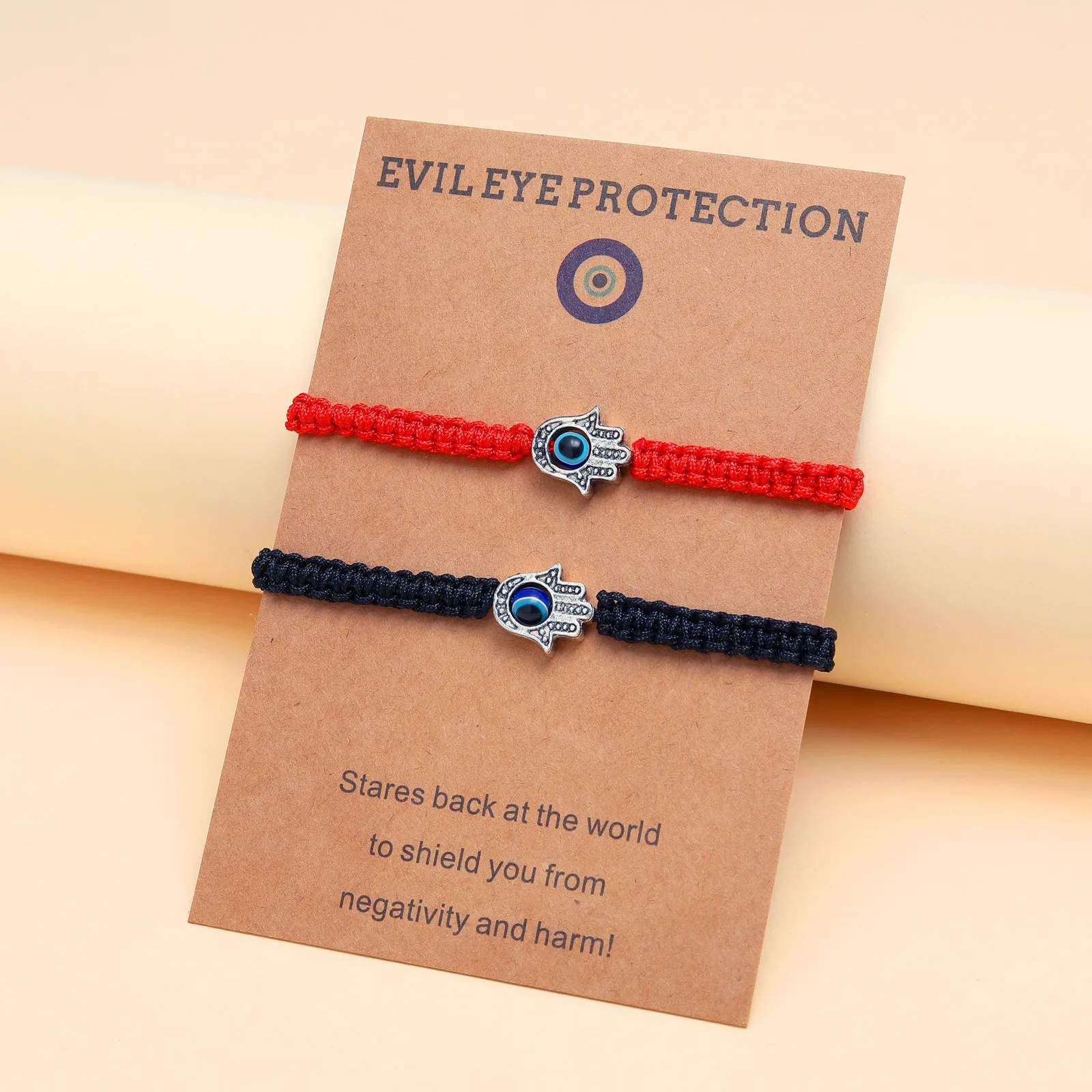 Simple And Versatile Alloy Palm Demon Eye Hand Rope Red Rope Chinese Knot Thread Flat Knot Knitted Bracelet Gift Wholesale