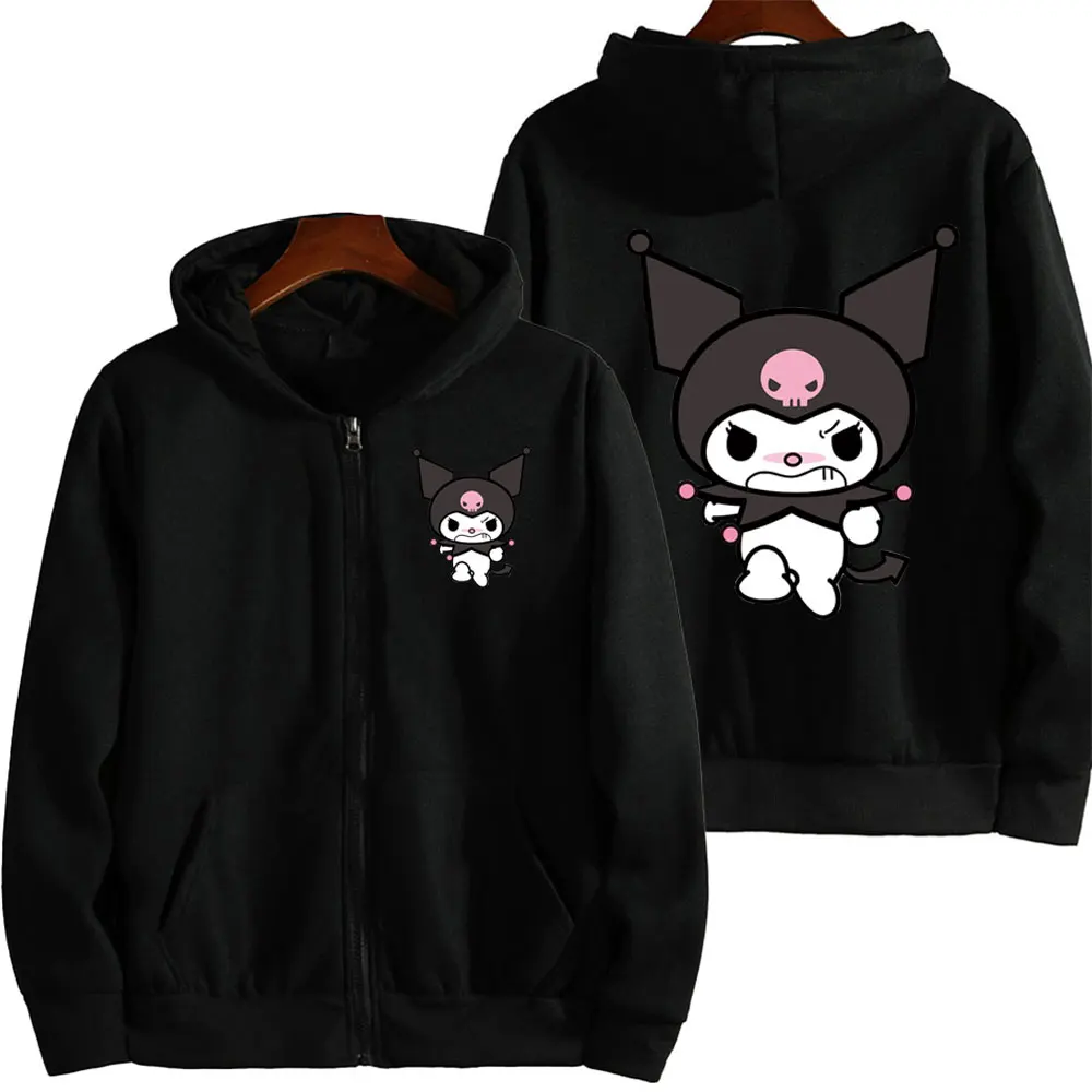 Cartoon Anime Kuromi Women Zipper Hoodie Jacket Spring Autumn Men Oversized Sweatshirt Pink Casual Couple Jackets Coats