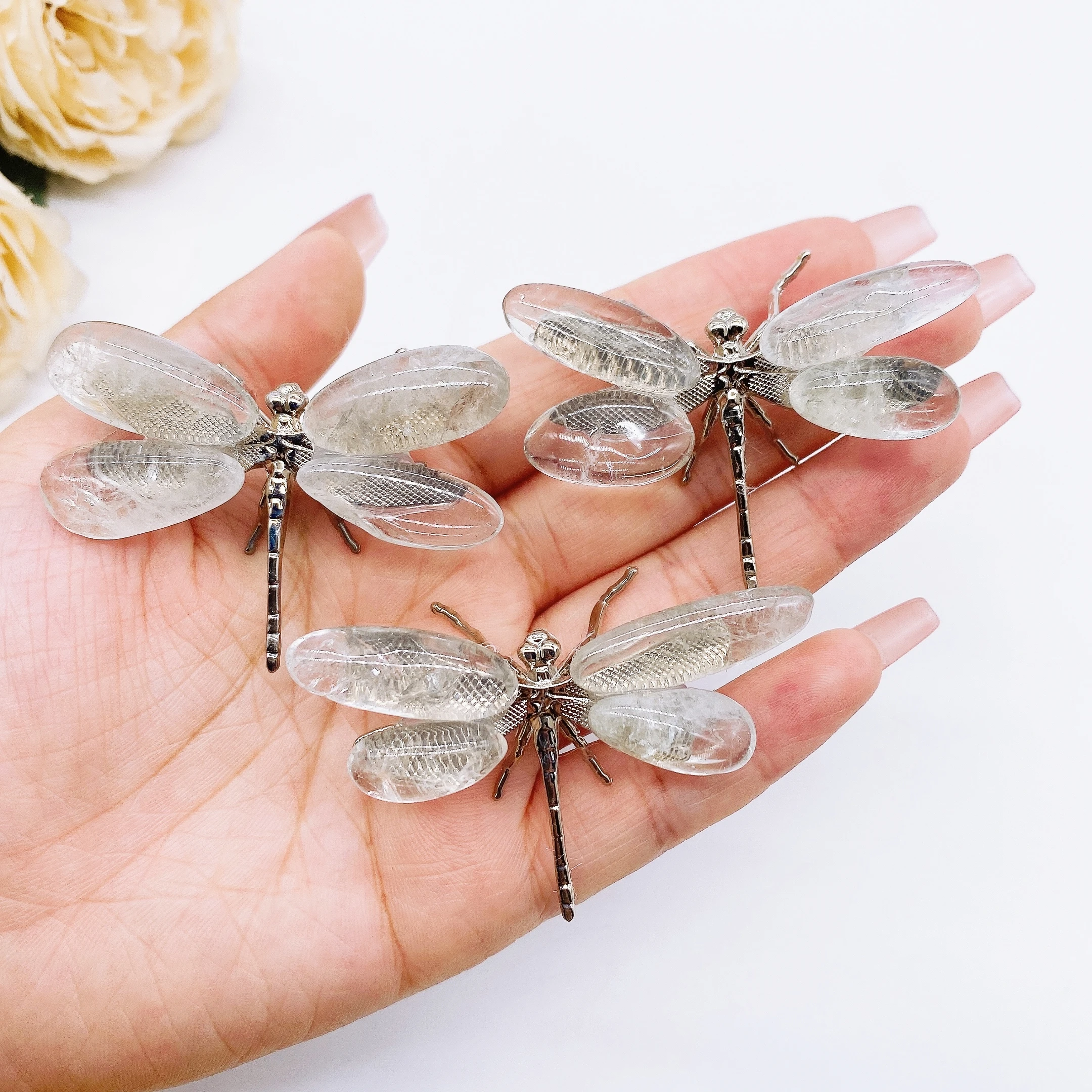 

1PC Natural Clear Quartz Dragonfly Crystal Stone spar crafts Butterfly Statue Reiki Healing Home Garden Decor Children Gift