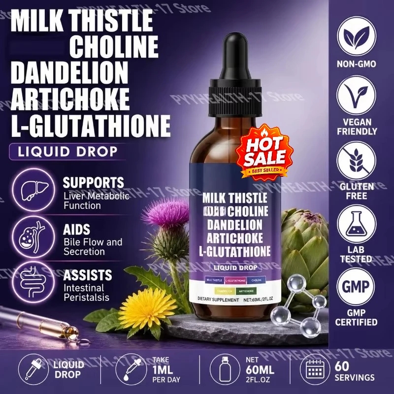 Milk Thistle Liquid Drops Choline Dandelion Artichoke L-Glutathione Herbal Wellness Supplement For Adult Use 60ml 2fl oz