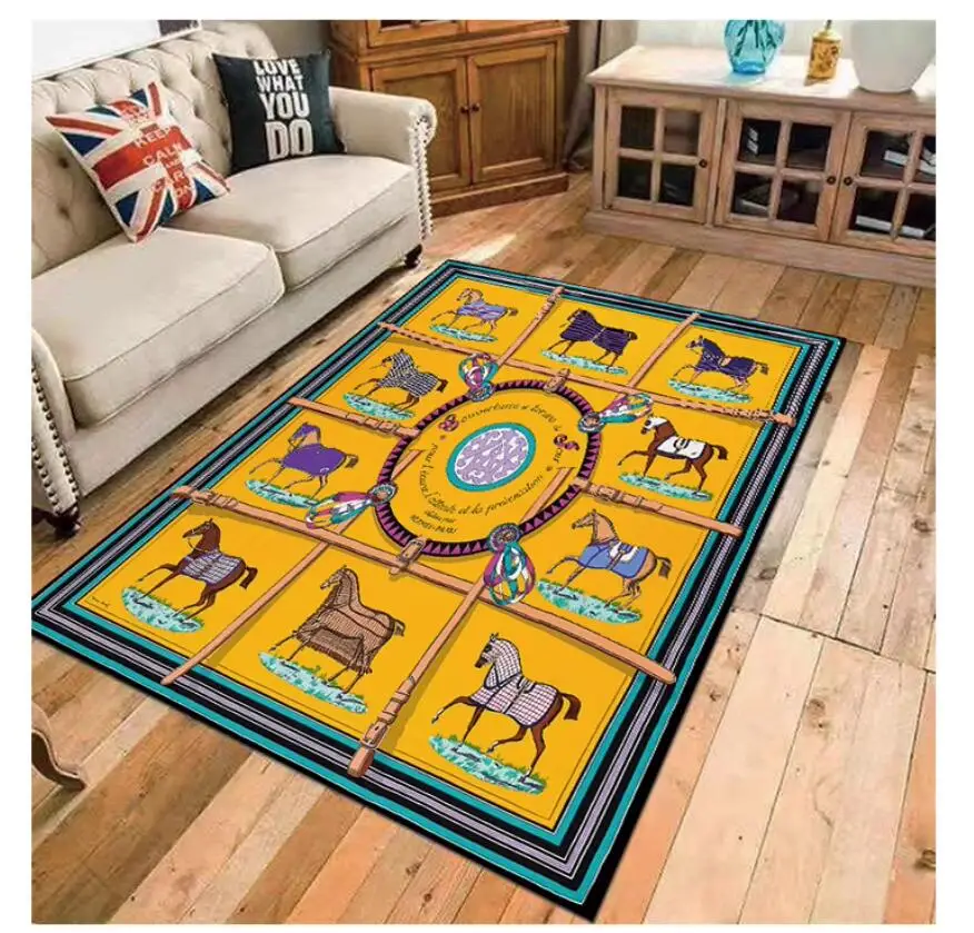 Luxury Fashion Ethnic Carpet Horse 3d Printing Rectangle Room Rug Black Orange Living Room Bedroom Bedside Soft Floor Table Mat