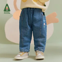 Amila Baby Children Jeans 2024 Winter New Multicolour Fashion Wear-resistant Sports Warm   Baby Clothing