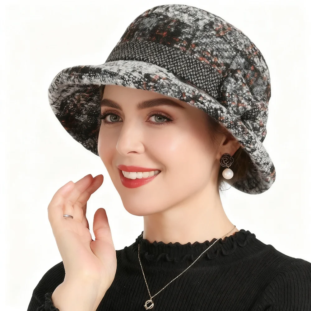 Damen Herbst- und Winter-Schleifenhut, Verdickter Warmer Wollener Casual-Fischerhut – Detail 3