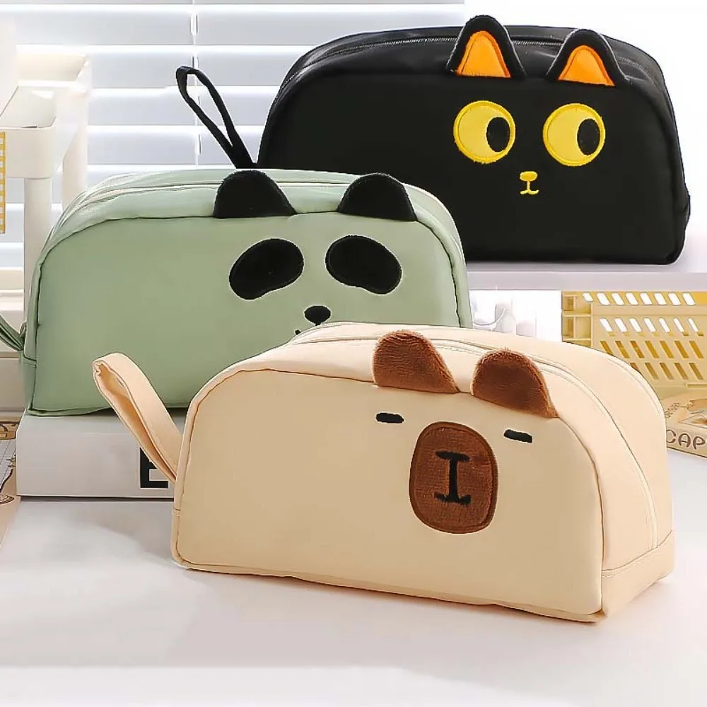 

Large Capacity Capybara Pen Case Desktop Organizer Black Cat Panda Cartoon Pencil Box Stationery Animal Zipper Pencil Pouch