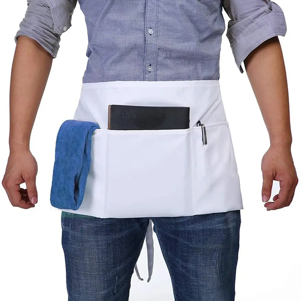 Fashion Unisex Waist Apron 3 Pockets Polyester Half Apron Short Apron Cafe Shop Household Cleaning Tools & Accessories Aprons