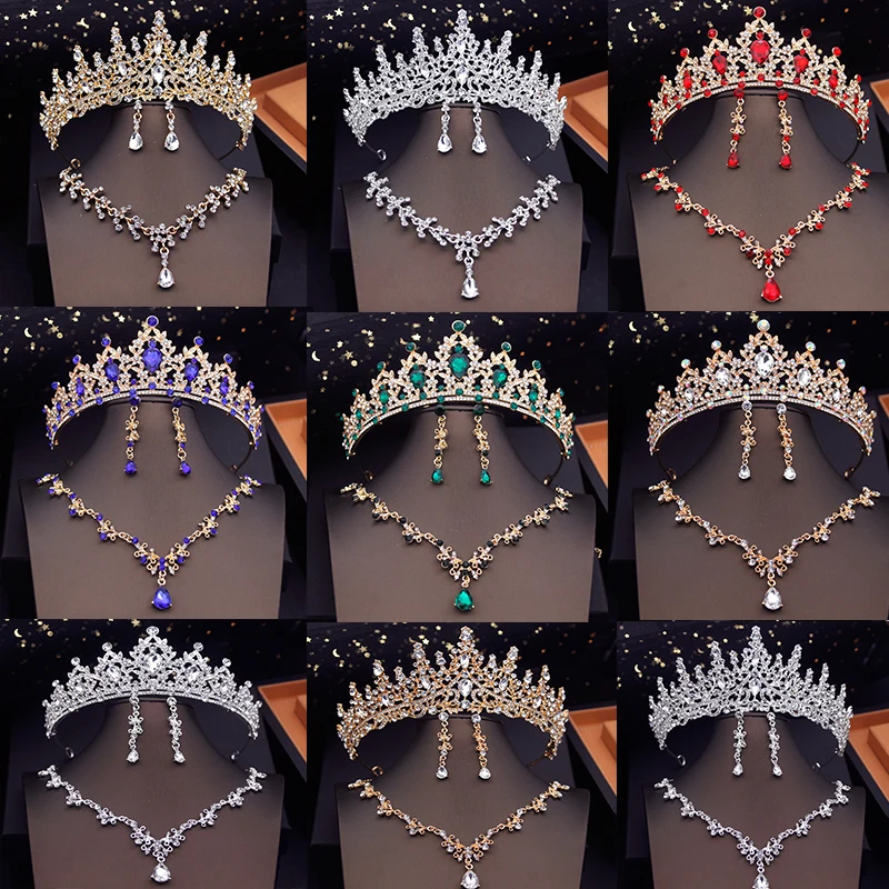 Exquisite Bridal Jewelry Sets with Tiara Crown Necklace earring Set Women Girls Wedding Dress Tiaras Bride Jewelry Set