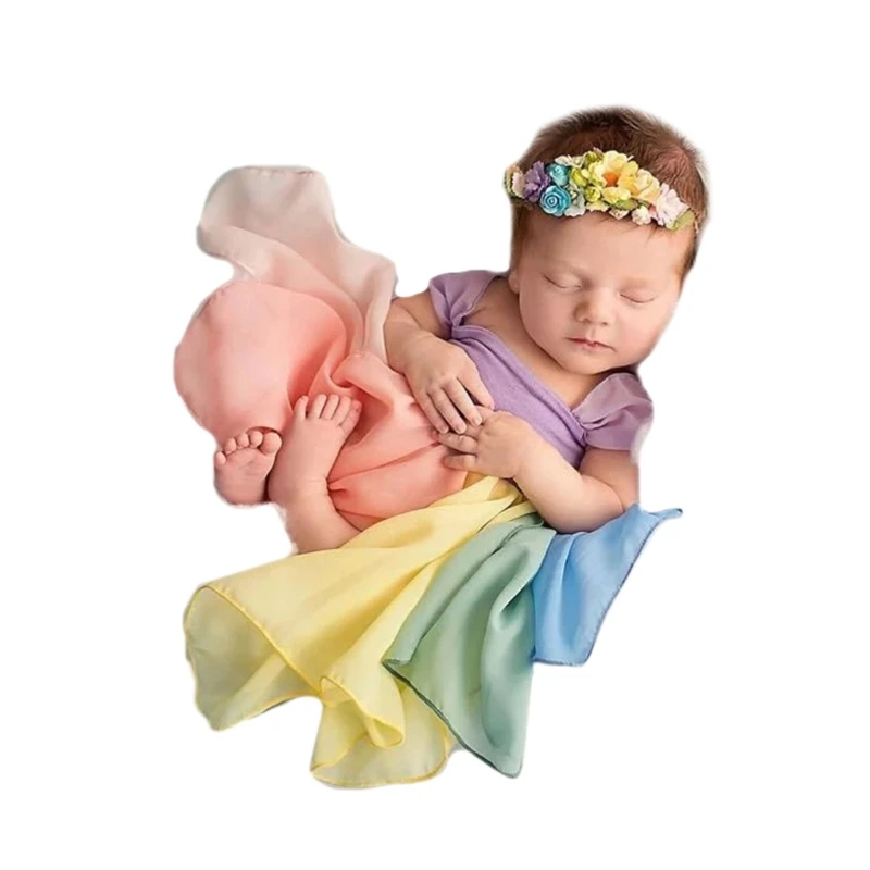 67JC Newborn Photography Props Outfits Baby Skirt Cute Headdress Cotton Blend Baby Girls Dress with Headband for 0-6 Months