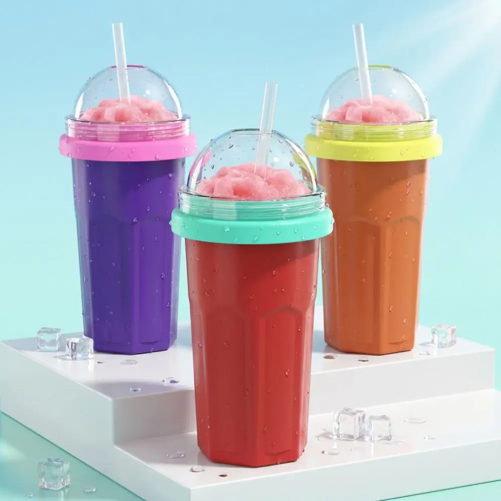 Reusable Large Capacity Smoothie Cup Leak Proof Food-Grade Ice Cream Maker Cup Fast Cooling with Straw Slushy Maker Cup for Kids