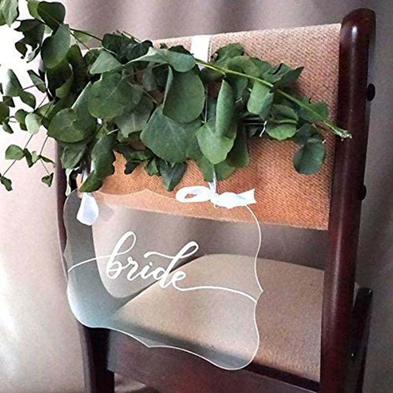 2PCS Clear Table Chair Sign DIY Wedding Pendant Acrylic Plate Transparent Wedding Hanging Sign for Wedding Home Party Decoration