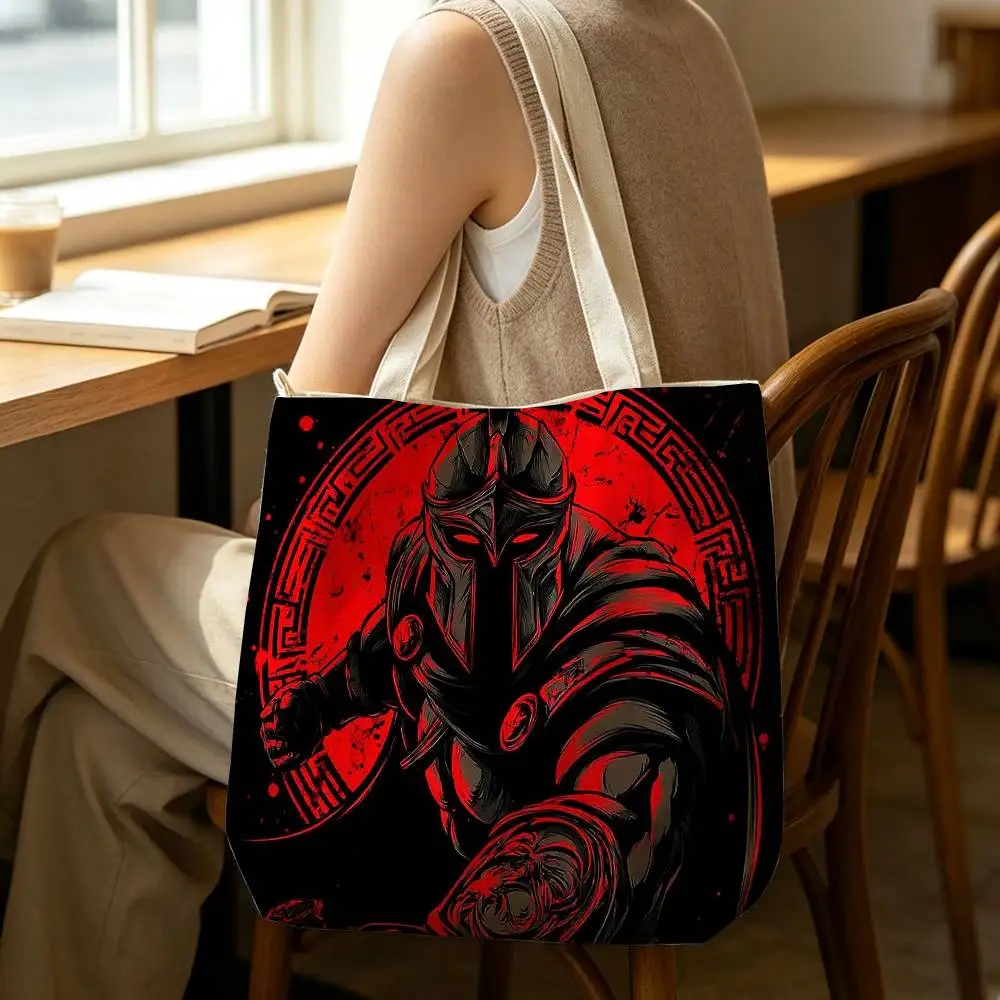 C-Cool S-Spartan Warrior Tote Bag for Women Reusable Shopping Tote Bag Zippered Shoulder Bags Print
