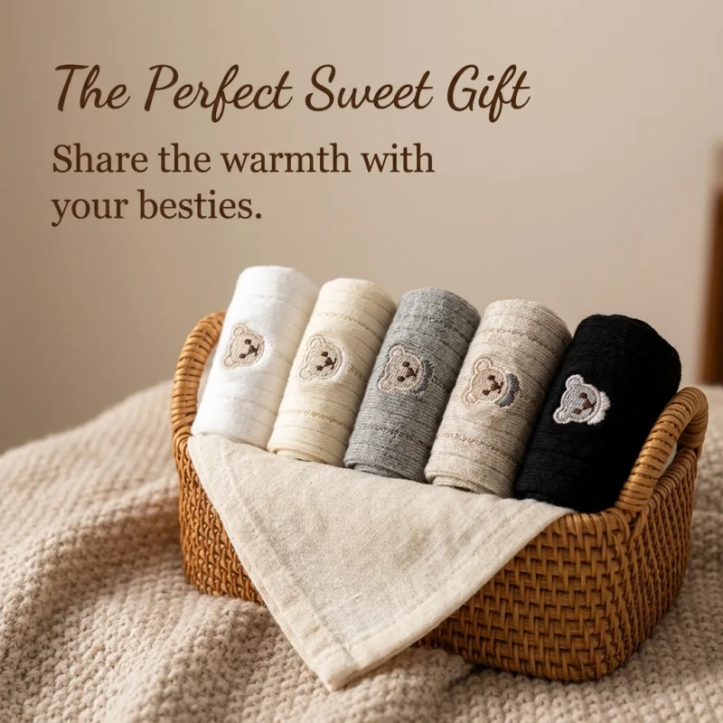 3Pair/Set Cute Women's Bear Embroidery Ankle Socks,Summer Breathable Thin Cotton Low Cut Socks for Sneakers,Office,School