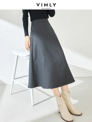 Vimly Dark Gray Midi Skirts Solid Thick A-line Skirts for Woman 2023 Autumn Winter New Elegant Office Lady Female Clothing M3593