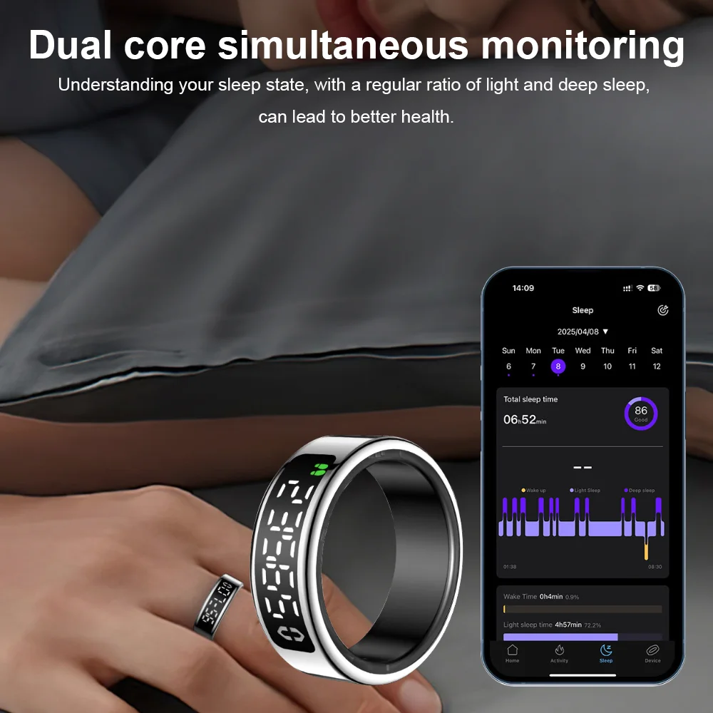 SY01 Smart Ring With LED Screen Bluetooth Health Monitoring Blood Oxygen Sleep Heart Rate Multi-sport Modes Waterproof IP68&5ATM