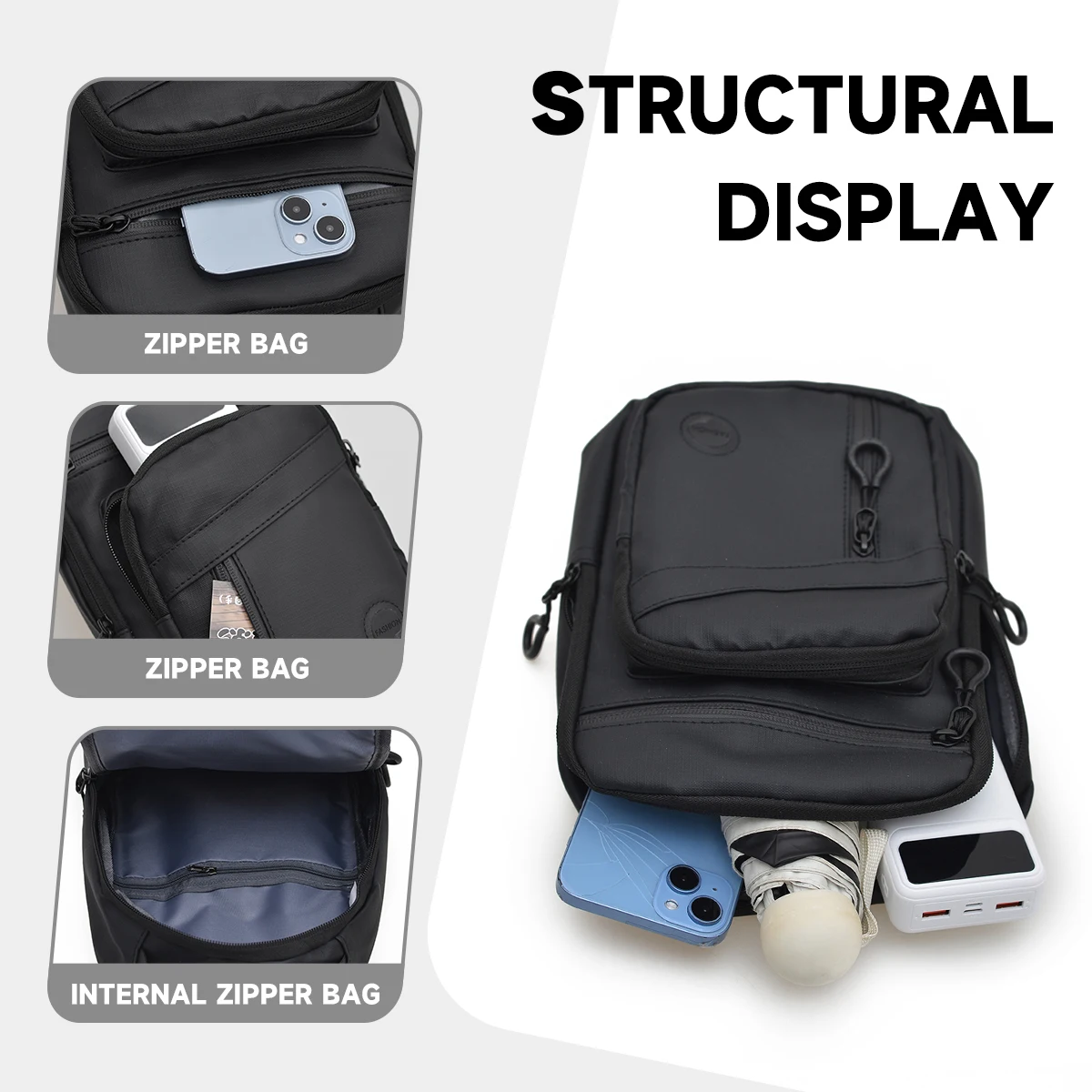 Urban Minimalist Men's Business Chest Bag, Trendy Multi-Pocket Shoulder Bag, Portable with Headphone Port, Daily Commuting Bag, Work Bag