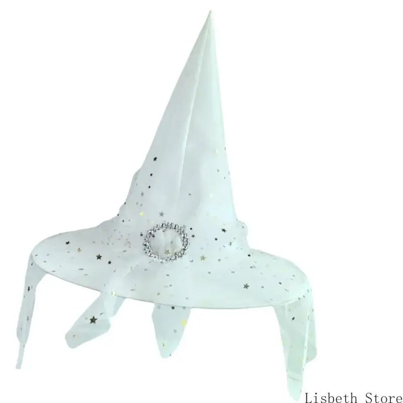 124A Soft Lightweight Witch Hat For Halloween Wear Adjustable Band Reusable Durable Polyester Costume Accessory
