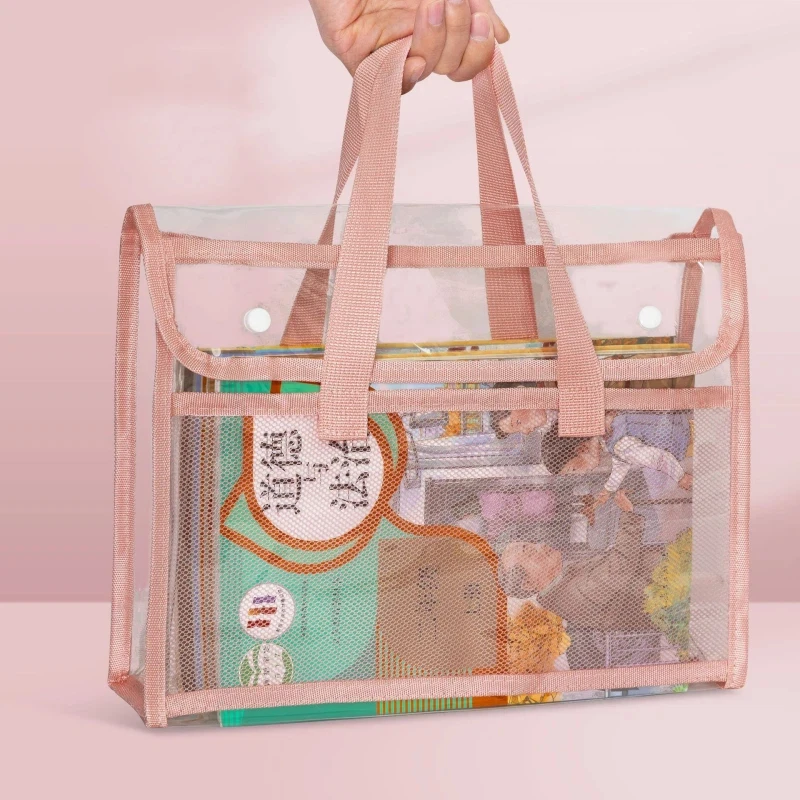 1pc Large Capacity Portable Transparent Waterproof Handheld Folder, Expandable File Storage Bag Self-Adhesive File Bag